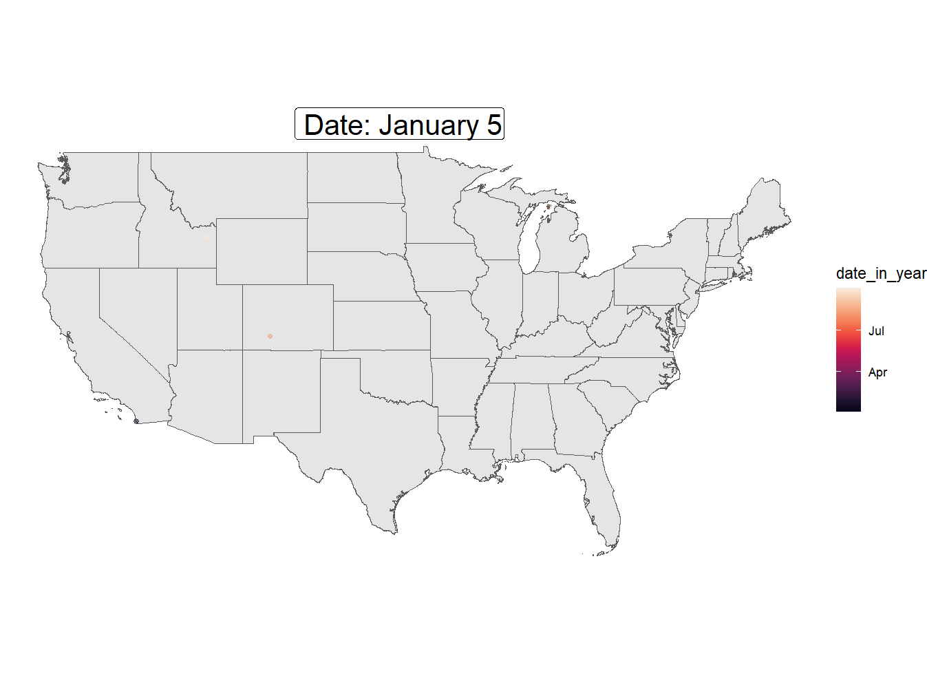 Animated map of observed morels across the United States over a calendar year